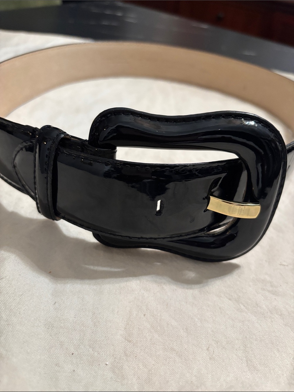 Women's Black Patent Belt with Gold-Tone Buckle